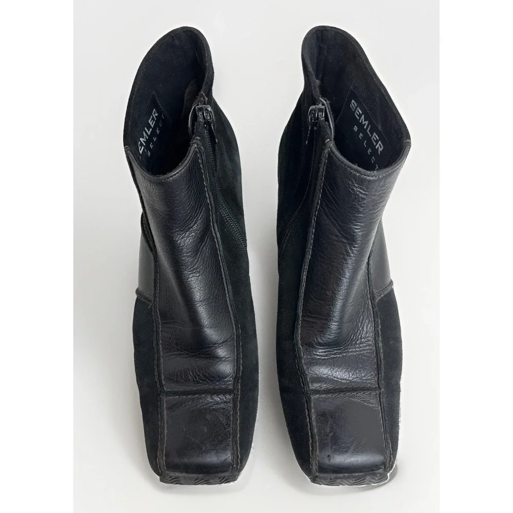 SEMLER Select German Black Leather Suede Ankle Boots Womens Size 9.5 G Sq Toe
